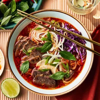  Bún bò Huế: Experience the Aromatic Depth of Spicy Beef Noodle Soup and the Refreshing Crunch of Herbs!